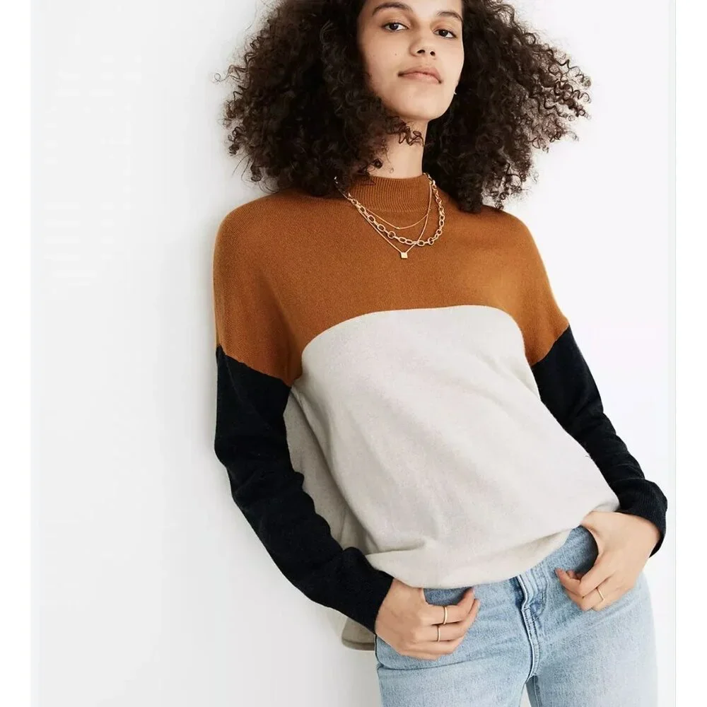 Madewell Ashbury Colorblock Mock Turtleneck Sweater Size Medium